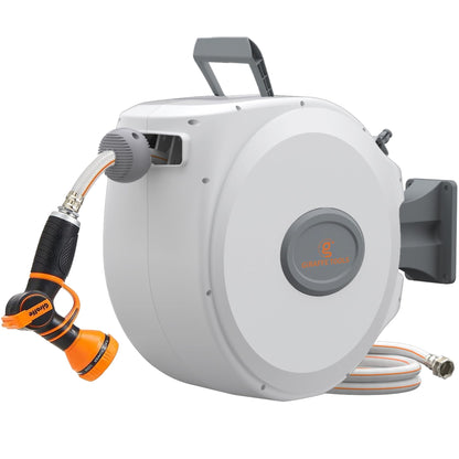 Giraffe Tools CW20 Retractable Garden Hose Reel 5/8" x 60 ft Heavy Duty Water Hose Reel, Swivel Bracket, Any Length Lock, Light Grey