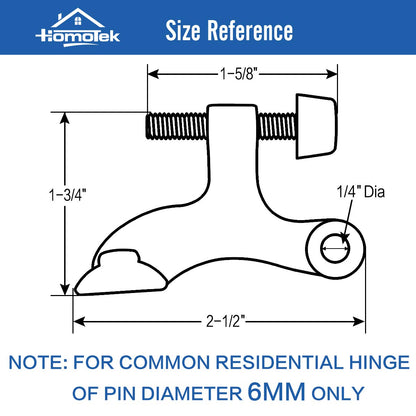 HOMOTEK 6 Pack Hinge Pin Black Door Stopper,Adjustable Deluxe Heavy Duty Door Stopper 2-1/2"x1-3/4”,with Black Rubber Bumper Tips