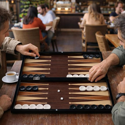 Park&ampOz Walnut Premium Turkish Backgammon and Checkers Set 19 Inch Handmade 2 in 1 Wooden Board Game with Glossy Finish Luxury Checkers and Dice Travel Friendly and Foldable