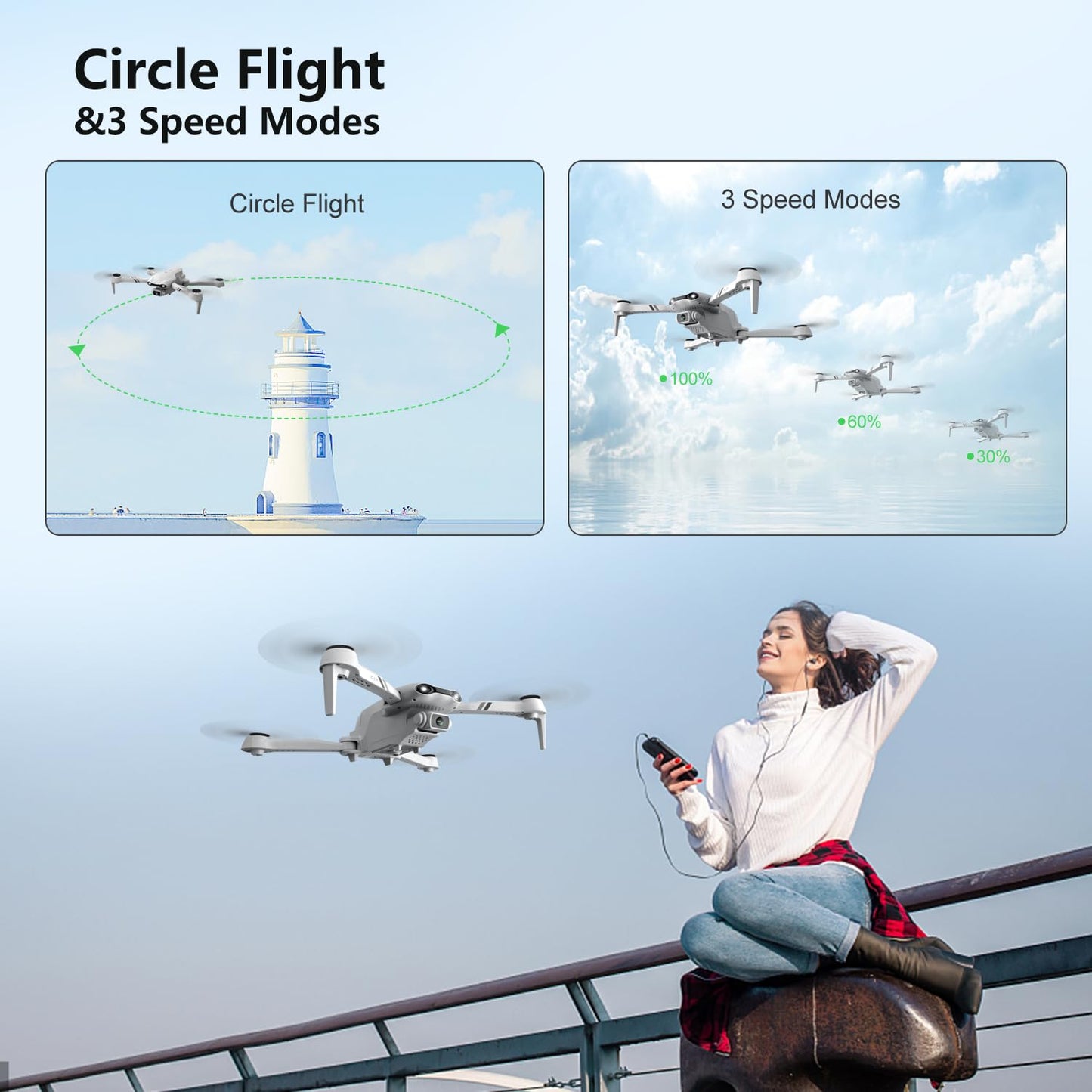DRONEEYE F10 Foldable Drone with Camera for Adults, Brushless Motor, 1080P HD FPV Live Video, Altitude Hold，Headless Mode,3D Flips, Trajectory Flight, App Control,One Key Start, RC Quadcopter for kids with 2 Batteries