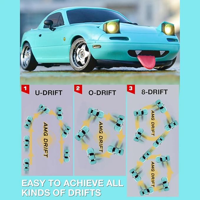 LDRC 1804 1/18 Scale Mini RC Drift Car with Gyro LED Lights RWD Full Proportional 2.4GHz Remote Control Racing Sport Drift Car Indoor Gift for Adult - RTR Version / 2 Battery