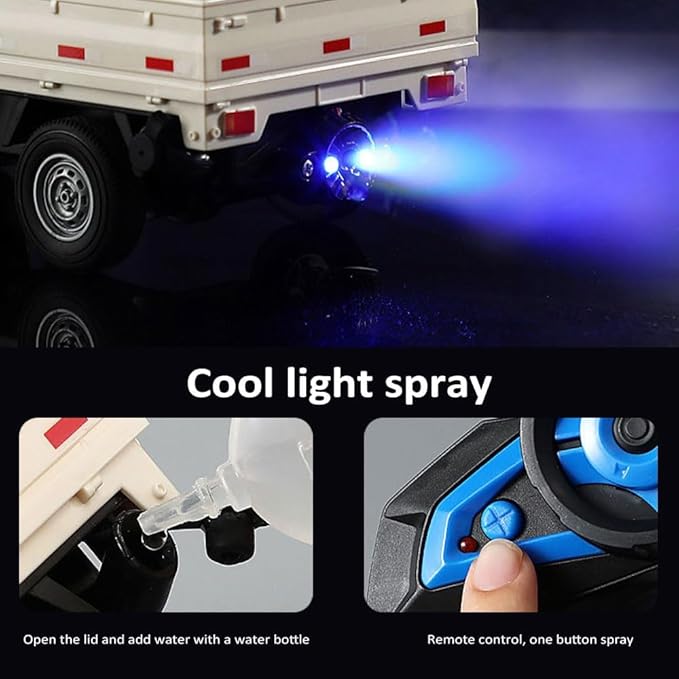 GoolRC Remote Control Car Kei Truck 1:16 Scale RC Transport Pickup Truck with Spray and Light 2.4GHz All Terrain RC Cars for Teens and Adults Christmas or Birthday Gift (Blue)