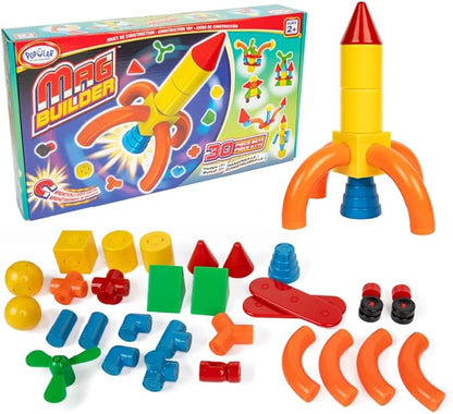 POPULAR PLAYTHINGS Mag Builder Building Set Magnetic Connecting Toy for Kids Imagination and Creative Play Crazy Shapes Gift for Children - 30 Piece