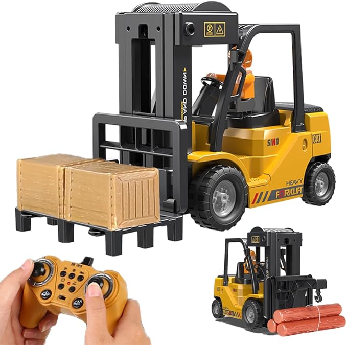 RC Forklift 2 in 1 Transform Lift Fork &amp Hook Kids Forklift Toy with Light &amp Sound &amp Spray 11 Channel Remote Control Forklift Construction Vehicles Toy Gift for Kids 6+