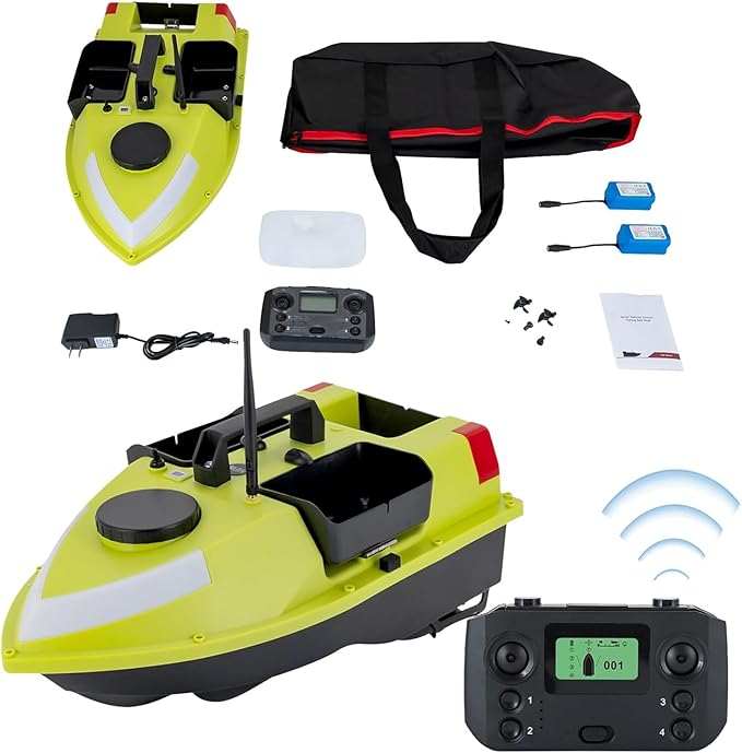 LYNICESHOP Fishing Bait Boat w/Dual 390 Motors generating 52W of Power 500m/1640ft RC Fishing Boat Bait Boats for Surf (Green with Light Bar)