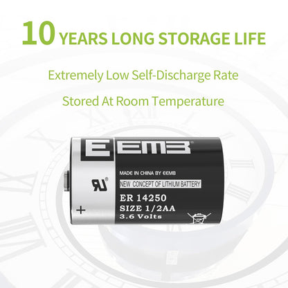 EEMB ER14250 Battery 1/2AA 3.6V Lithium Battery Li-SOCL₂ (4-Pack) Non-Rechargeable XL-050F SB-AA02 LS14250 for Dog Collar Meter Sensor Movement Monitor/Home Security System/Alarm System