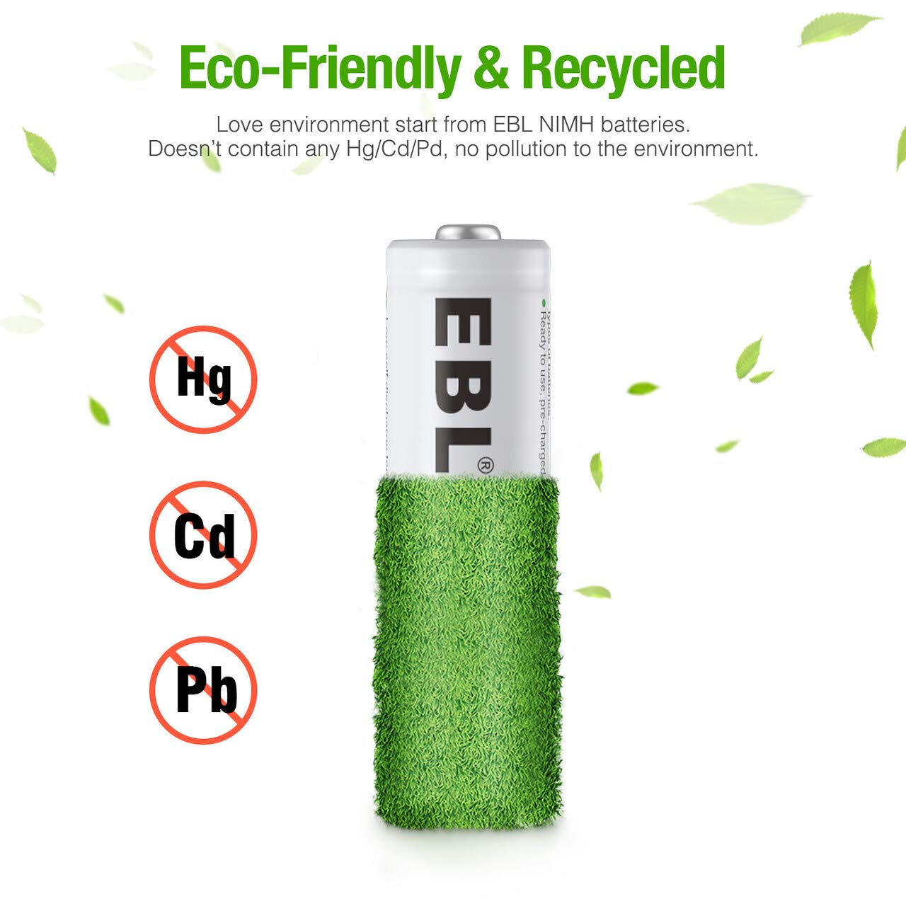 EBL Pack of 16 AA Batteries Rechargeable NiMH 2300mAh Everyday Battery