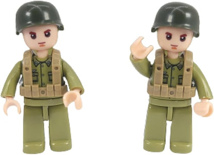 General Jim's WW2 US Army 4x4 Vehicle &amp Artillery Set Army Green Military Trucks with Tow Cannons 2 Figures &amp Custom Weapons Brick Building Set for All Building Levels Compatible with Major B