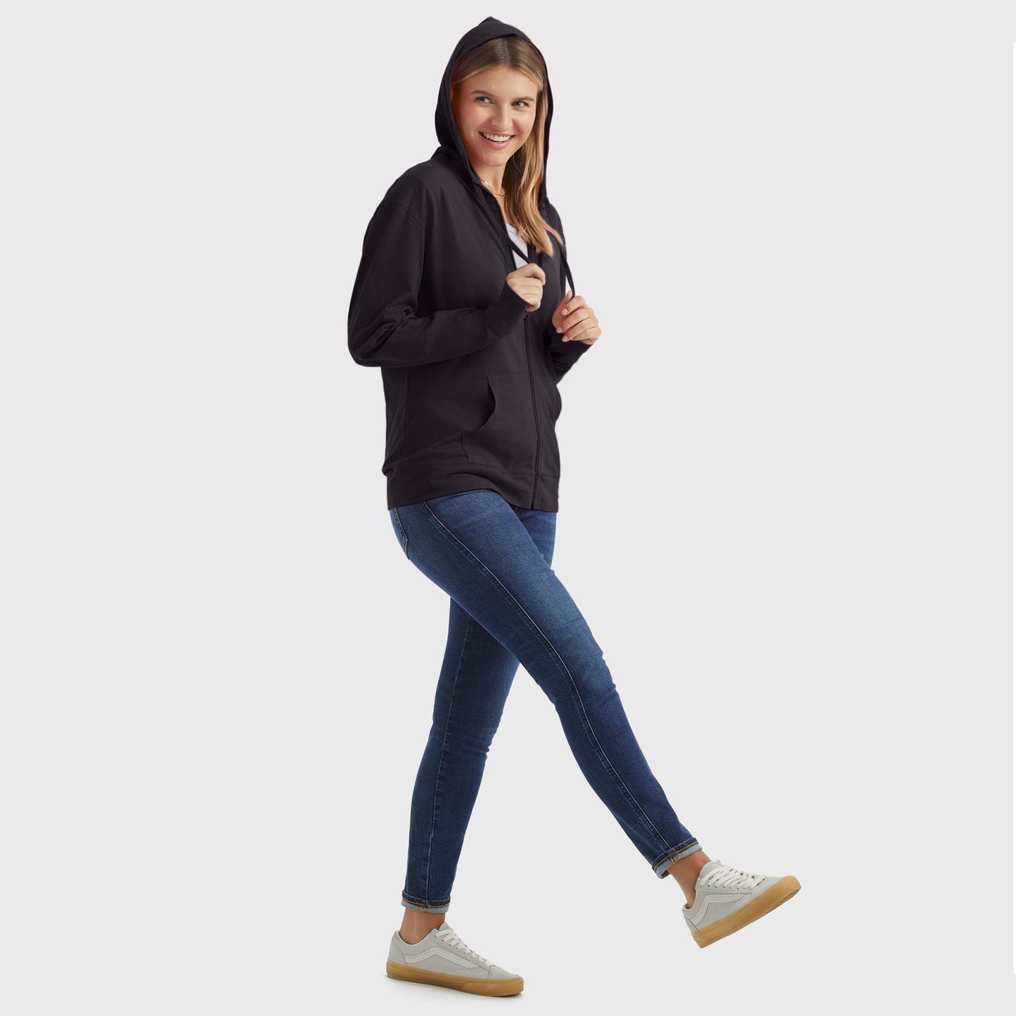 Hanes Women's Slub Jersey Hoodie, Black, Large