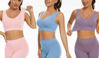 Lemef 3-Pack Seamless Sports Bra Wirefree Yoga Bra with Removable Pads for Women