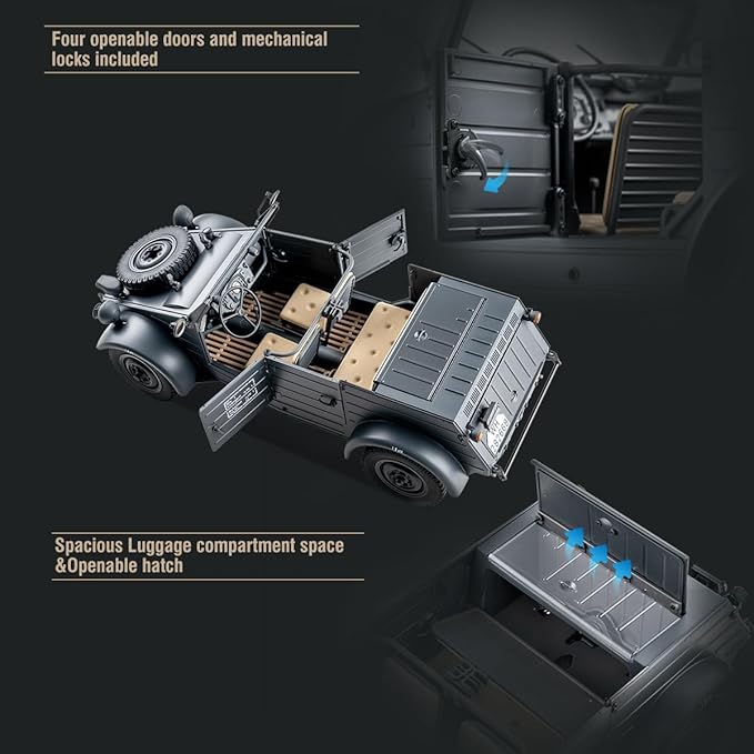 BEEZRC RocHobby 1/12 RC Crawler Kubelwagen Type 82 RC Car for Adults 4WD Off-Road Remote Control Truck Hobby RC Crawler with LED Lights 8Km/h High Performance