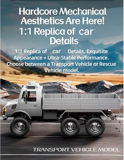Helixsun All-Terrain Off-Road RC Transport Truck (Silver) 1/18 Scale 6WD 15KM/H Remote Control Transport Truck Vehicle Model Gift for Adults -RTR