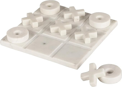 Marble Tic Tac Toe Game Board X and O Game Set for Birthday Gift to Students and Adults Medium White