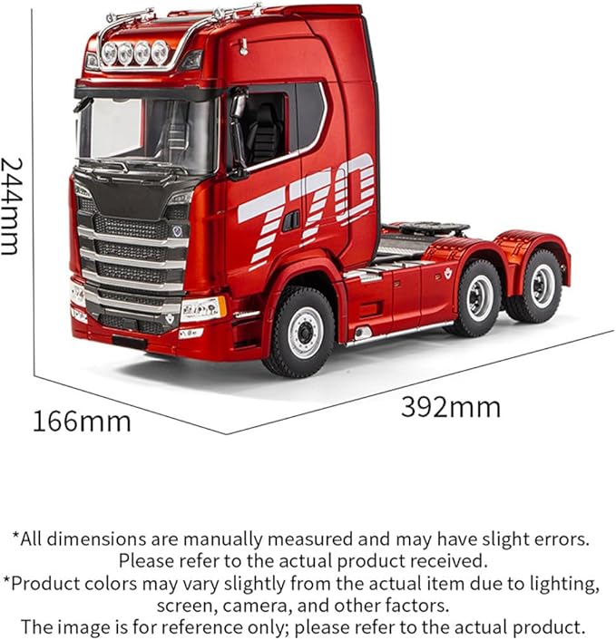770S 1/18 RC Semi Trailer 6x4 Heavy Duty Tractor Truck with Rear Wheel Drive Adult Collectible Model (Red)