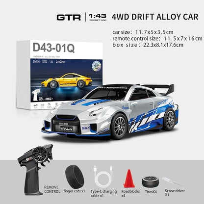 1/43 Scale RC Drift Car 2.4G Full Proportional 4WD Remote Control Car with Gyro Adjustable Speed &amp LED Lights Alloy RC Vehicle for Adult