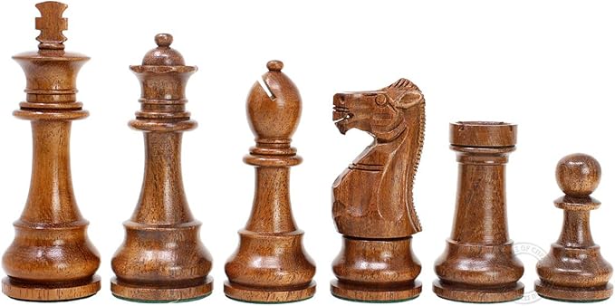 House of Chess - Tournament Chess Set Pieces - Unique Staunton Golden Acacia Wood/Boxwood - King Height: 3.75 (95 mm) - 2 Extra Queens - Weighted