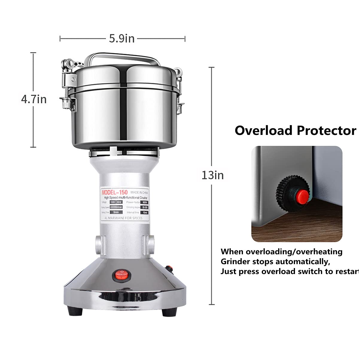 Grain Mill 150g High Speed Food Electric Stainless Steel Grinder Mill Seeds Flour Nut Pill Wheat Corn Herbs Spices & Seasonings Grinder Dry Grain Powder Machine