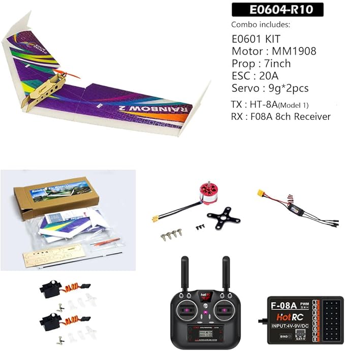 DW Hobby EPP Electric Micro Flying Wing Rainbow ZAGI Plane w/1000mm Wingspan Delta Wing Tail-Pusher Flying Aircraft for Toy Plane Model Aeroplane to Build (E0604-R10)