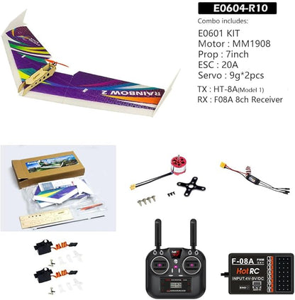 DW Hobby EPP Electric Micro Flying Wing Rainbow ZAGI Plane w/1000mm Wingspan Delta Wing Tail-Pusher Flying Aircraft for Toy Plane Model Aeroplane to Build (E0604-R10)