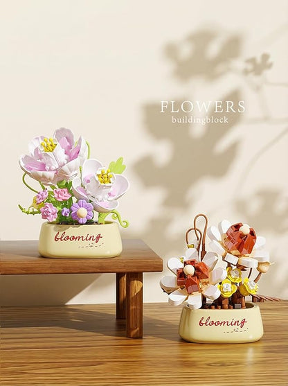 12 Set Mini Flower Potted Bonsai Micro Building Toy Blocks Succulent Plant Artificial Particle Flower Botanical Decoration Toys