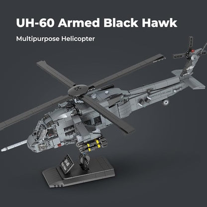 MISINI M8039 1:35 UH-60 Black Hawk Helicopter Building Blocks Set Military Armed Helicopter Bricks Model Kit for Adults Collectible Display Toy Realistic Details The Collector's Gift1377 Pieces