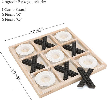 NIKKY HOME Tic Tac Toe Game Coffee Table Decor 10.6 Inch Rustic Wooden Board Black &amp White