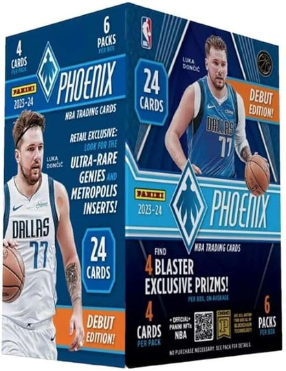 2023-24 Panini Phoenix NBA Basketball Blaster Box (6 Pack Per Box/4 Cards Per Pack) - Look for Victor Wembanyama and Brandon Miller Rookie Cards. Each Box contains 4 Blaster exclusive prizms. Look for
