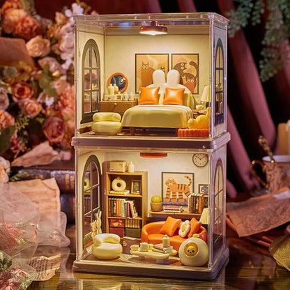 Bear Dessert Bakery DIY Miniature House Building Toy Dollhouse Set with LED Creator Playset Suitable for Mini Figures Construction Toys Diorama Kit Gifts for Adults