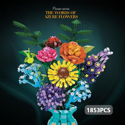 39150 The Words of Azure Flowers Building Blocks Flower Set 1853 Pieces of Floral and Plant Series Block Sets Adult Creative Enthusiast Model Gifts Can be Used for Room Decoration