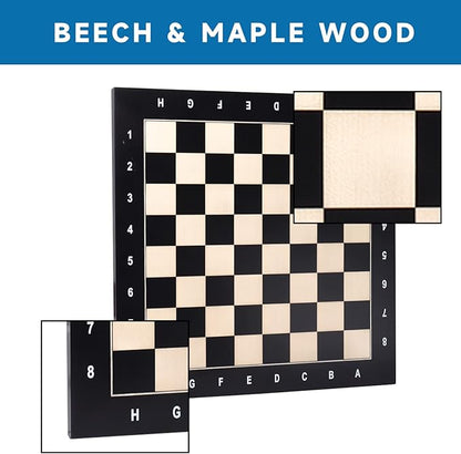 GSE Games &amp Sports Expert Professional Tournament Chess Board Only Beech &amp Maple Inlaid Chessboard Chess Board for Beginners Kids Adults (Extra Large: 21.25/ Square: 2.25 Black)