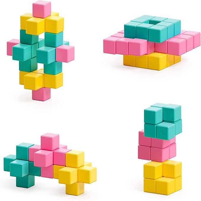 PIXIO Sweet - Tiny Magnetic Blocks Building Toy in The Pixel Art Style with Free App - 5/16 Plastic Cubes with 6 Magnets Inside - Open Ended Toy - Creativity Kit for Ages 6+ - 60pcs
