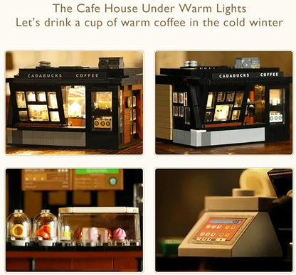 Coffee House Building Blocks Set with Lights Detailed Street View Architecture Model Café Interior &amp Accessories Gift for Teens Adults 14+(768pcs)