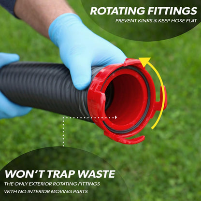 Valterra 15-Foot Dominator RV Sewer Hose Kit, Universal Sewer Hose for RV Camper, Includes 15-Foot Hose with Rotating Fittings, 90 Degree ClearView Sewer Adapter, and 2 Drip Caps