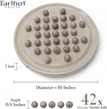Marble Peg Solitaire Board Game 10 Inches Beige One Player Game Brain Teaser Puzzle with Oceanic Balls Tabletop Game for Family Only