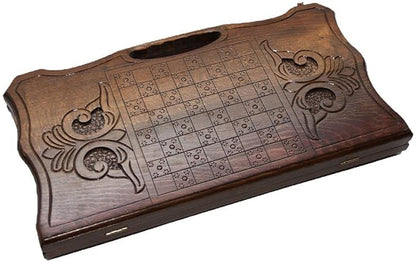 23.6 inch Large Hand Carved 2 in 1 Armenian Backgammon Checkers Handmade Nardi High Detail Wooden Board Game Hand Crafted Nardy + Gift