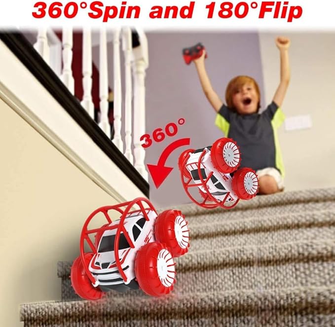 MaxTronic Amphibious Remote Control CarRechargeable RC Cars Toy 360° Flips Rotation Stunt Crawler 15KM/H 4WD All Terrain Outdoor Indoor Toy for Kids Boys Girls 3-12