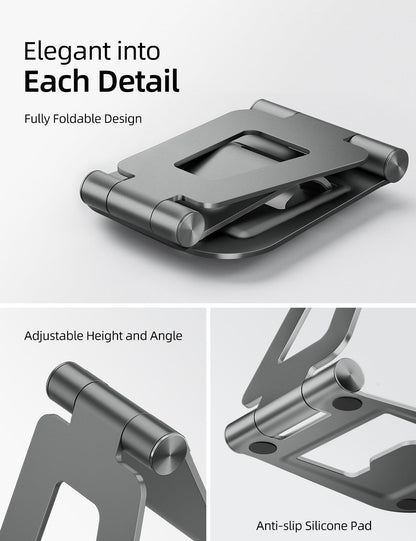 Nulaxy Aluminum Dual Foldable iPad Stand, Fully Adjustable Desktop Tablet Holder, Tablet Accessories for Office Kindle Compatible with Mobile Devices iPad Pro/Air/Mini, iPhone Pro/Max/Plus, Gray