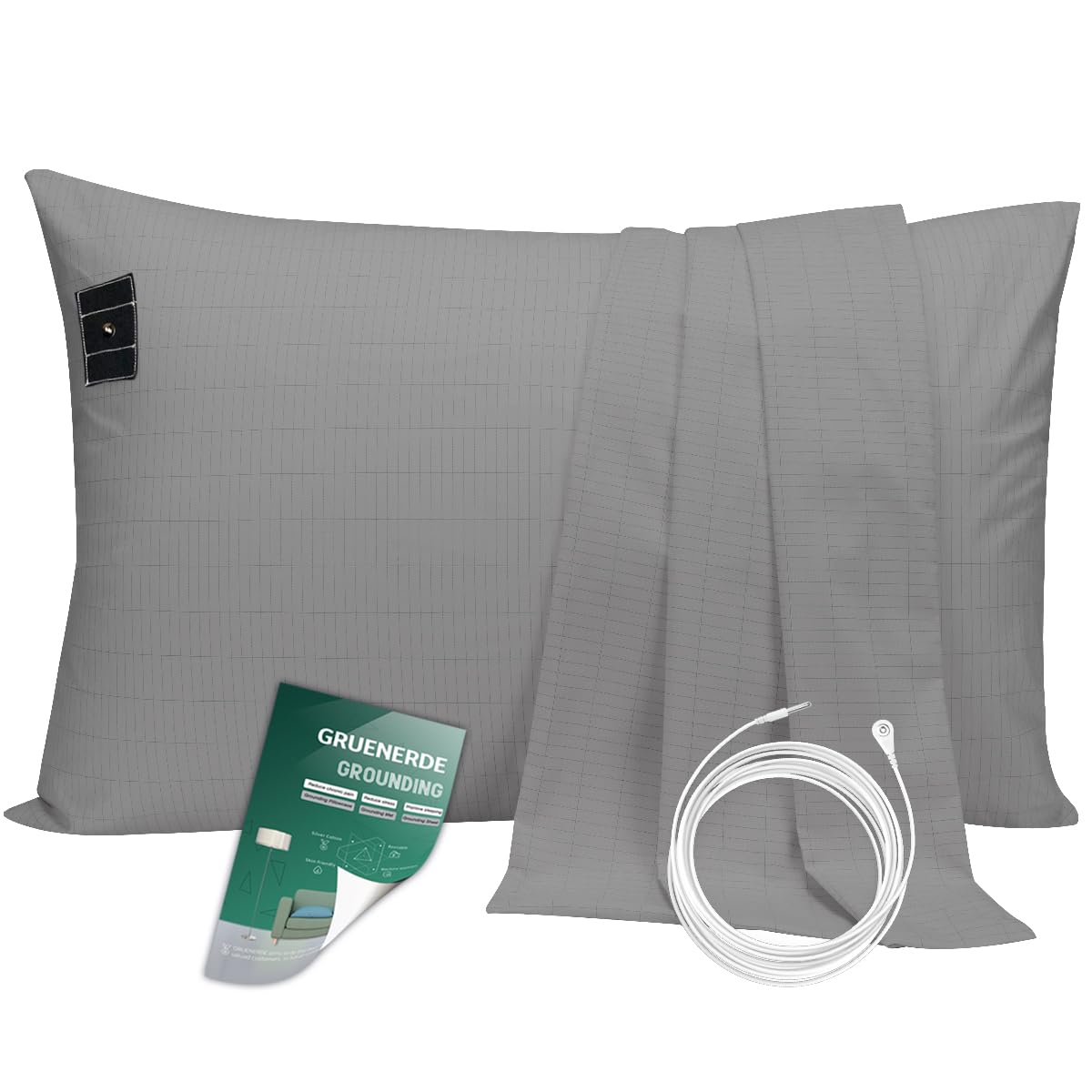 Grounding Pillowcase Queen Conductive Grounding Mat with 15ft Grounding Cord 20x30in Sleep Therapy Relieve Stress Increase Energy Gray