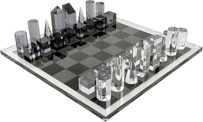 Tizo Design Elegant 17” Lucite Chess Set Designer Lucite &amp Acrylic Pieces Modern &amp Trendy Multiple Options Available (Clear &amp Smoke)