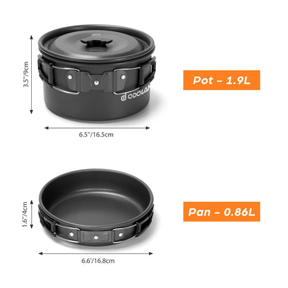 Odoland 16pcs Camping Cookware Set with Folding Camping Stove, Non-Stick Lightweight Pot Pan Kettle Set with Stainless Steel Cups Plates Forks Knives Spoons for Camping Backpacking Outdoor Picnic