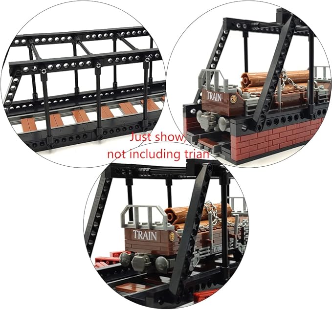 Classic Train Building Bridge City Passenger Express Train Tracks Toys Accessories Railroad Construction Building Block Compatible with Major Brand (Black Bridge)