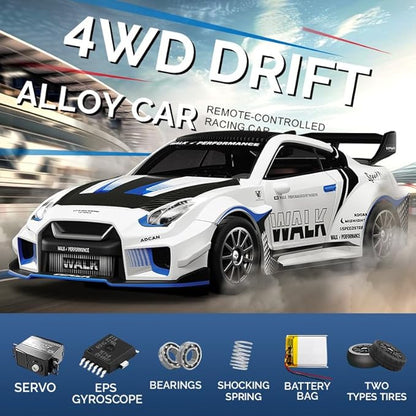 1:43 RC Drift Car 20KM/H with Gyro 2.4G 4WD Full Proportional Alloy Sport Racing Car Adjustable Speed LED Lighting for Teens &amp Adults-D43-01