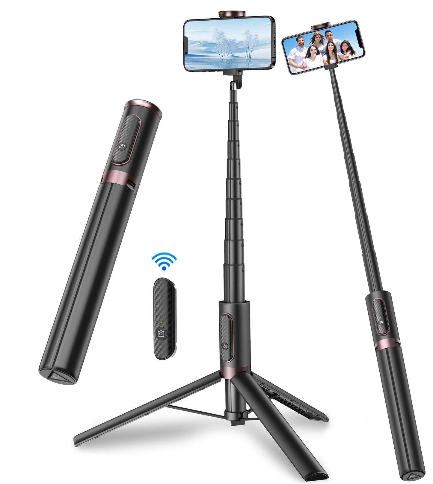 TONEOF 68" Magnetic Selfie Stick Tripod with Aluminum Strong Magnetic Holder for Magsafe, 360° Rotatable Travel Phone Tripod Stand with Metal Ring & Rechargeable Remote for iPhone/Android(Beige Gray)