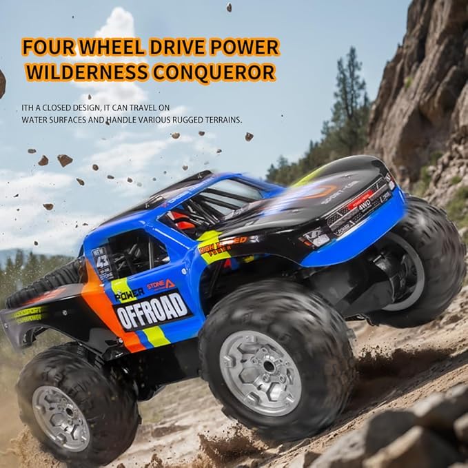 Waterproof RC Monster Truck Amphibious Remote Control Trucks 13In Big Off Road RC Cars for Kids 4WD 360° Rotation Two Rechargeable Batteries Gifts for Boys Girls Age 4-12 Pool Toys (Orange)