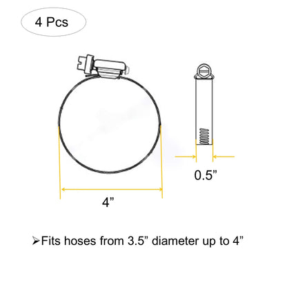 EesTeck 4" (Diameter) Adjustable 304 Stainless Steel Duct Clamps Hose Clamp Pipe Clamp Air Ducting Clamp worm drive hose clamps (4Pcs, 91mm-114mm)