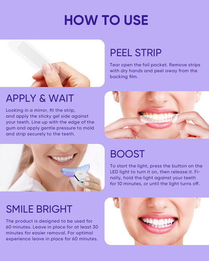 MySmile Non-Sensitive 10Pcs Teeth Whitening Strips Kit with Waterproof 28X LED Light 10-Min Fast Remove Coffee Wine Tobacco 20 Years of Stains Whitening Tooth Care Oral Safe for Enamel