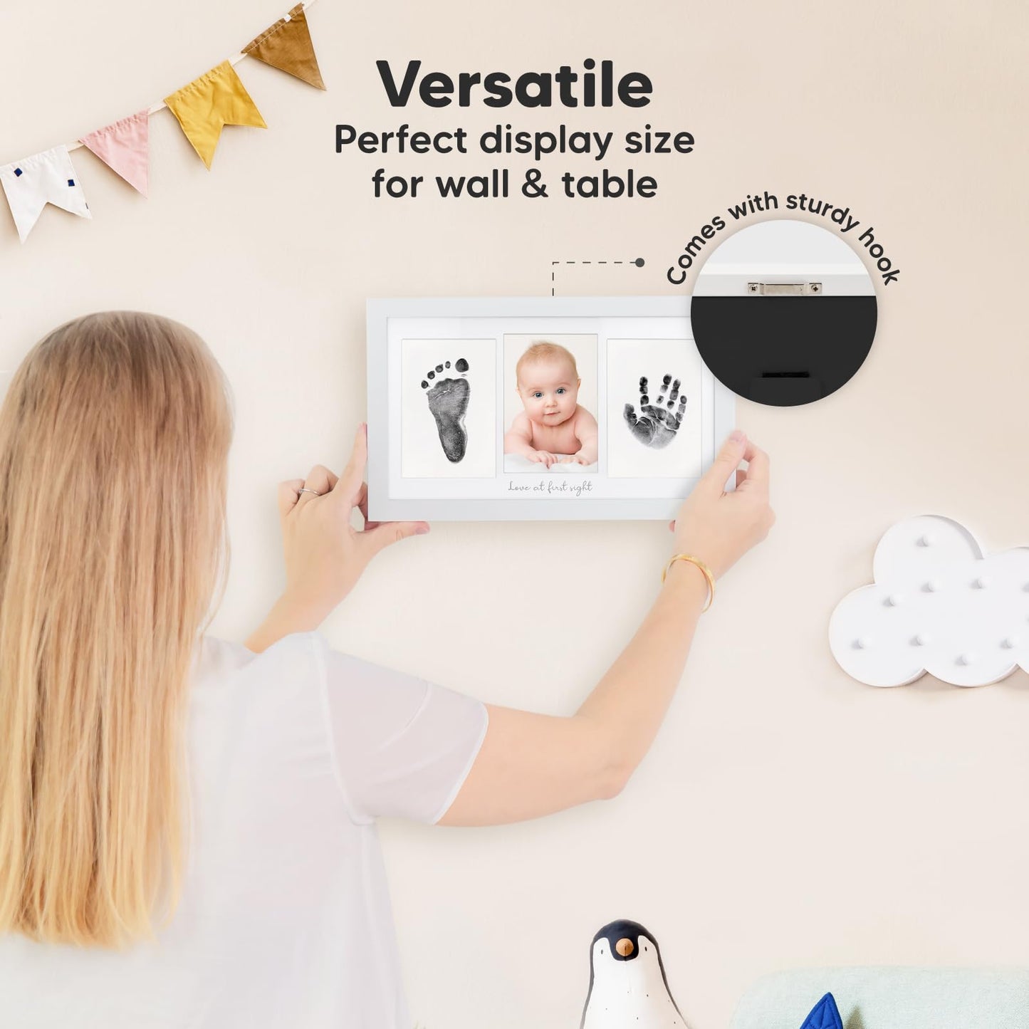 Inkless Baby Hand and Footprint Kit Boy, Girl - No Mess Ink Pad for Handprint, Clean Touch Dog Paw Print Kit, Personalized Baby Shower Gifts, Nursery Newborn Keepsake Frame (Alpine White)