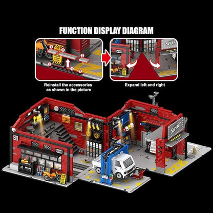 39148 American-Style Parking Repair Shop Building Block Set with Lighting 2819 Pieces Shop Building Model Building Block Sets Adult Creative Enthusiast Model Gifts and Unique Collectibles