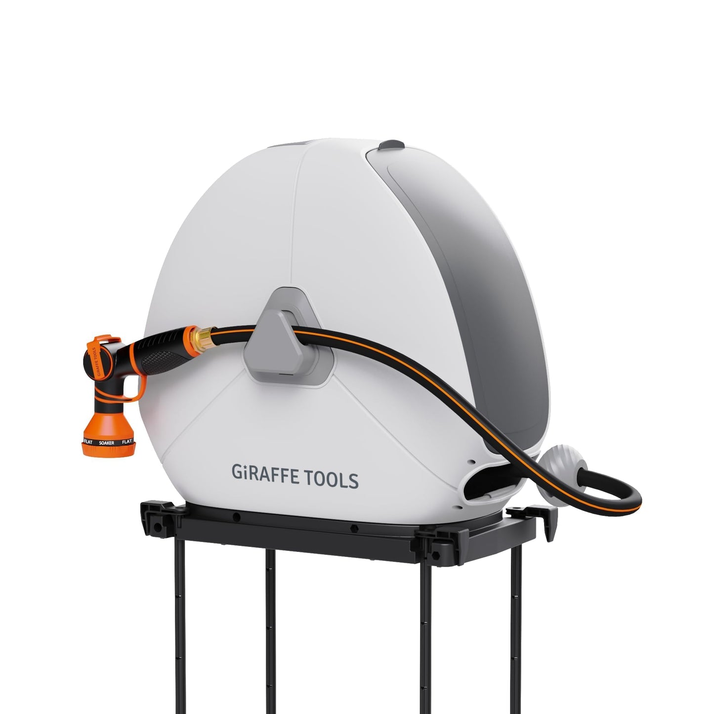 Giraffe Tools Ground Mounted Retractable Hose Reel 1/2 Inch x 82FT, Heavy Duty Automatic Rewind Garden Hose Reel, with Flexible Swivel Base for Lawn, Concrete Floor