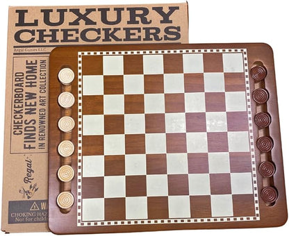 Regal Games Luxury Checkers Board Game for Adults &amp Kids - Classic Wooden Board Game Set with 24 Checkers Pieces - Travel and Portable Table Games (Ages 8+)